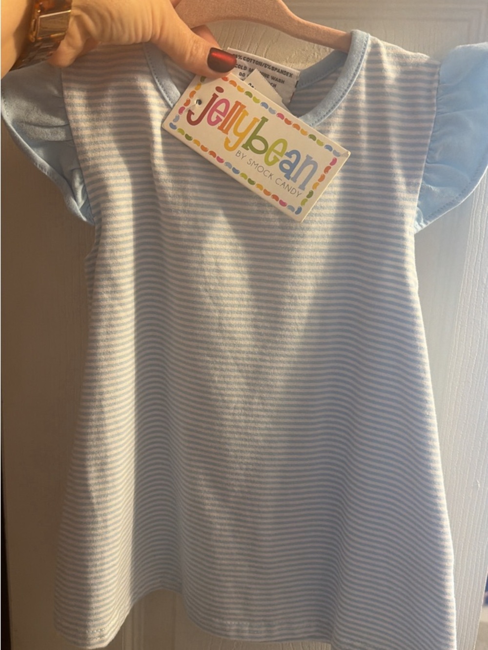 Jellybean Light Blue Striped Ruffle Sleeve Kids Dress